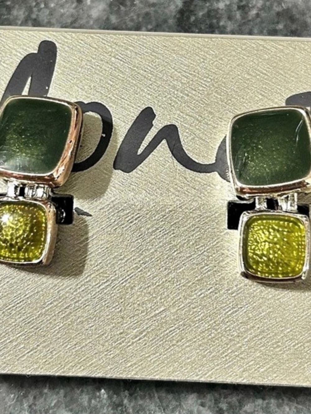 Monet Olive Green & Sparkle Light Green Clip-On Earrings